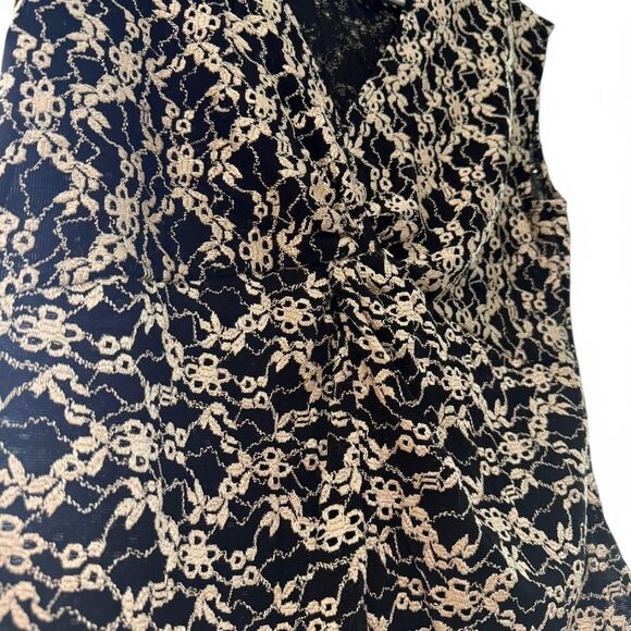 Vintage 90s Y2K style Romantic Gothic Brocade Lace Blouse - Black Gold | Size S - Picture 8 of 8